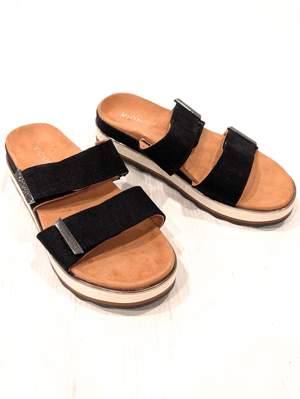 VIONIC Phoenix Brandie Women's Black Double-Strap Slide Platform Sandals Size 10